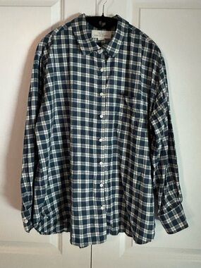 Birds of Paradise by Trovata women's plaid button-down shirt blue cotton casual